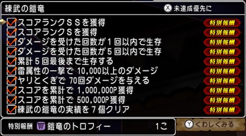 練武の鎧竜の実績と報酬