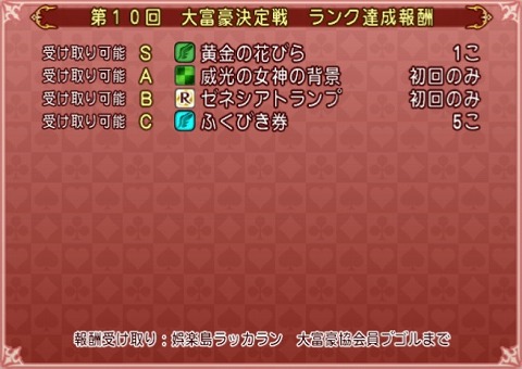 第10回大富豪決定戦ゼネシア杯ランク達成報酬